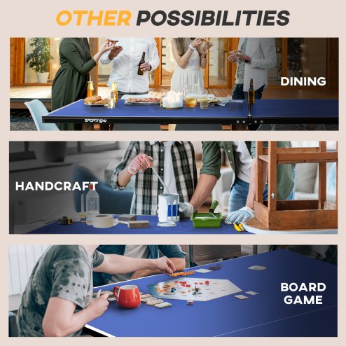 SPORTNOW 9FT Folding Table Tennis Table, Portable Full-Size Ping Pong Table w/ 8 Wheels, 2 Bats, 3 Balls, Quick Set-Up Indoor Game Table - Blue