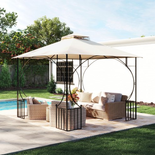 Outsunny 3x3(m) Replacement Gazebo Canopy, Double Tier Roof Top for Garden, Patio, Outdoor, Beige (TOP ONLY)