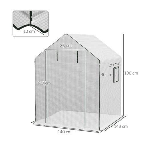 Outsunny Walk-in Greenhouse Cover Replacement with Roll-up Door and Mesh Windows, Reinforced PE Hot House Cover, COVER ONLY, 140 x 143 x 190cm, White