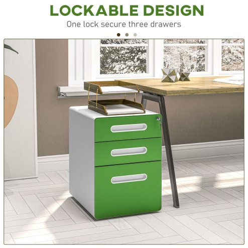 Vinsetto Lockable File Cabinet with 3 Drawers, Vertical Office Drawer for A4, Letter, Legal Size, Anti-tilt Design, Pre-Assembled Body, Green