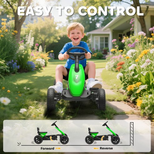 AIYAPLAY Pedal Go Kart for Kids, Children Ride-On Race Car with Silent EVA Tyres, for 2-5 Years, Green