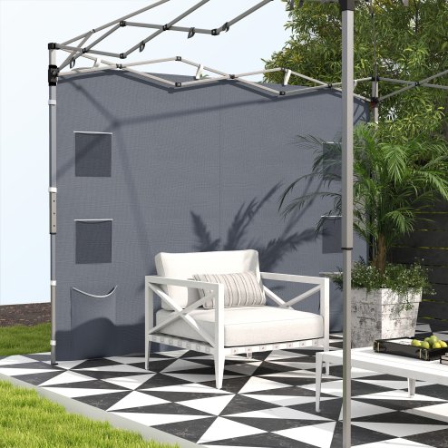 Outsunny Gazebo Side Panel, Canopy Sidewall Panel with 4 Mesh Bags and 2 Storage Pockets for 3 x 3 m Straight Leg Pop Up Gazebos, 1 Pack Sidewall Only, Grey