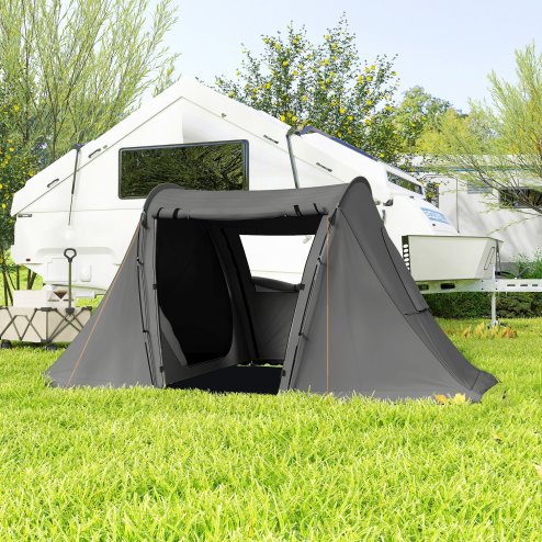 Outsunny 3 Man Camping Tent with Living Area and 2 Bedrooms, 3000mm Waterproof Family Tent with Sewn-in Groundsheet, Portable Dome Tent with Bag for Hiking, Festival, Backpacking, Drak Grey