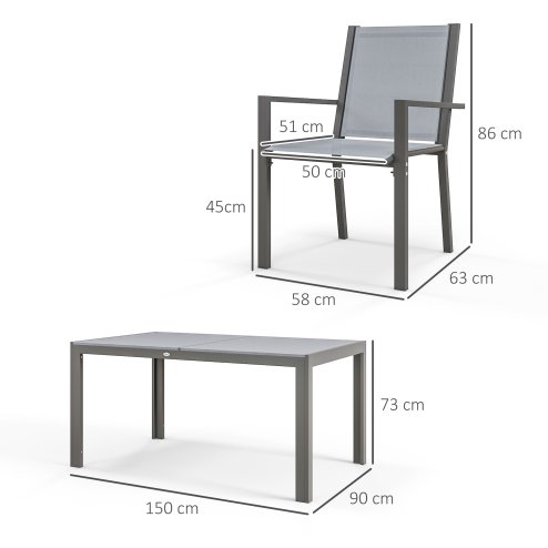 Outsunny 6 Seater Garden Dining Set with Stackable Armchairs, WPC Top Dining Table, Outdoor Table and Chairs, Garden Furniture Set, Light Grey