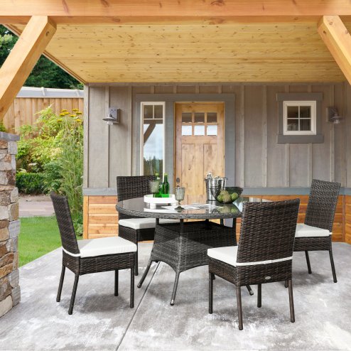 Outsunny 4 Pieces PE Rattan Garden Chairs with Cushion, Patio Wicker Dining Chairs with Backrest for Patio, Deck, Garden, Brown