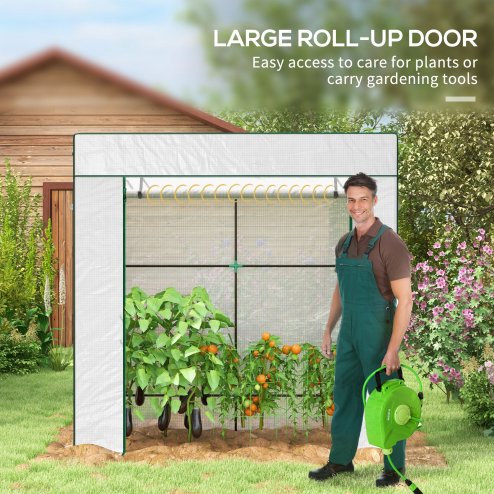 Outsunny Tomato Greenhouse with Reinforced PE Cover, Walk-in Garden Growhouse with Large Roll-up Door and 2 Mesh Windows, Portable Indoor Outdoor Green House, 196L x 77W x 178Hcm, White