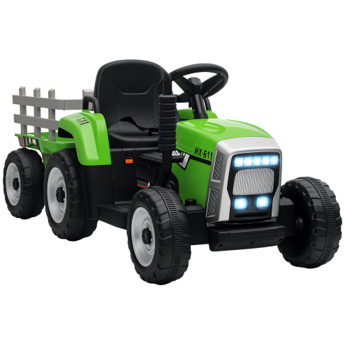 HOMCOM Electric Ride on Tractor 12V Kids Electric Car with Detachable Trailer Remote Control, Music, Horn, Lights, Start-Up Sound, for Ages 3-6 Years - Green Image