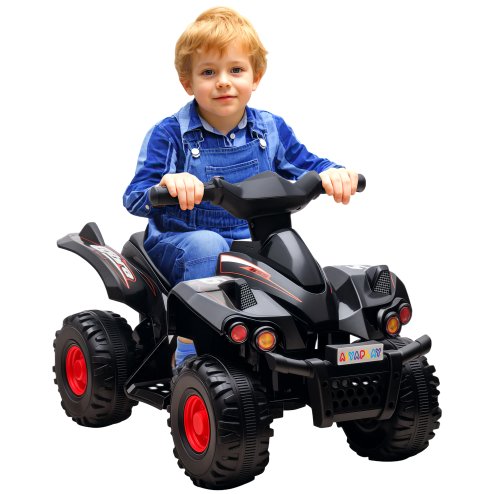 AIYAPLAY 6V Electric Quad Bike for Kids, Kids Electric Car Ride on ATV with Music, Forward Function, for Ages 2-6 Years, Black