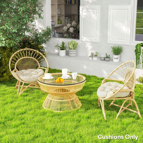 Outsunny Outdoor Seat Cushions Set of 2 with UV Protected Cover, Thick Round Chair Cushions for Patio Furniture, Tufted Design Chair Pads, 60 x 60 cm, Beige