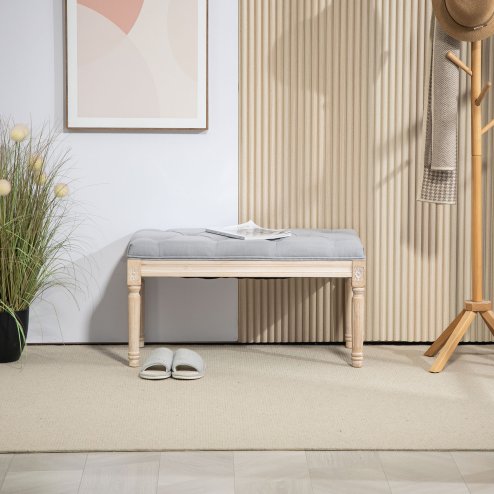 HOMCOM 80cm End of Bed Bench, Window Seat, Tufted Bench for Bedroom, Hallway, Living Room, Light Grey