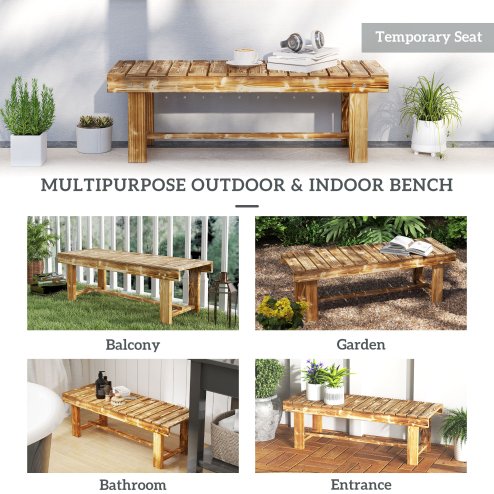 Outsunny 1 Piece 2-seater Outdoor Indoor Wooden Garden Bench Fir Patio Loveseat, 110L x 38W x 35Hcm, Carbonised