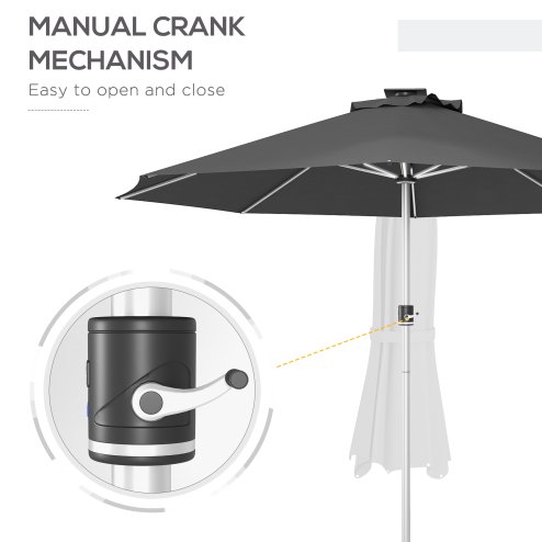 Outsunny 3(m) Solar Powered Garden Parasol with Lights, LED Lighted Deck Umbrella with 48mm Aluminium Pole, Crank, Solar Charged and USB Type-c, for Balcony, Outdoor and Lawn, Charcoal Grey