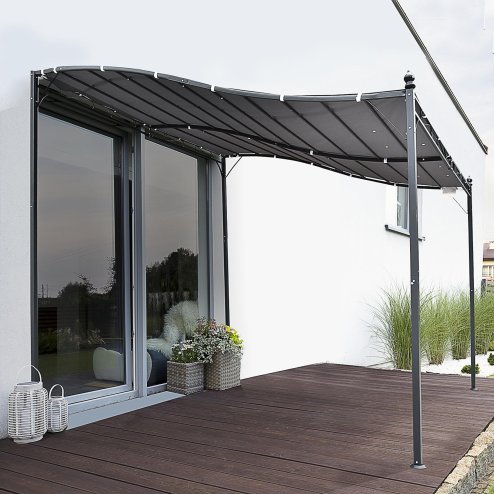 Outsunny 3 x 3(m) Pergola Gazebo Metal Frame Elegant Scrolling Weather-Resistant Canopy Sun Rain Shade Garden Outdoor Shelter, Grey