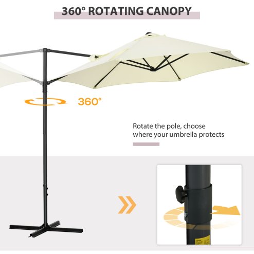Outsunny 2.5M Garden Cantilever Parasol, Offset Roma Patio Umbrella Hanging Sun Shade Canopy Shelter with 360 Rotation and Cross Base, Beige