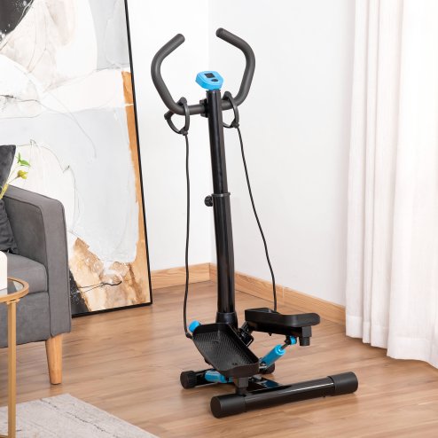 HOMCOM Adjustable Twist Stepper Aerobic Ab Exercise Fitness Workout Machine w/ LCD Screen, Height Adjust Handlebars for Home Gym, Black and Blue Image