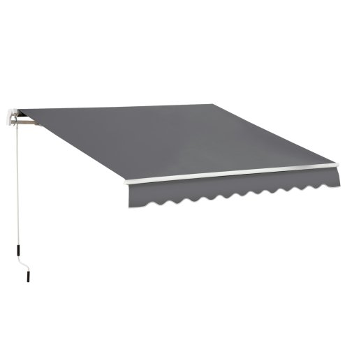 Outsunny 4x2.5m Retractable Manual Awning Window Door Sun Shade Canopy with Fittings and Crank Handle