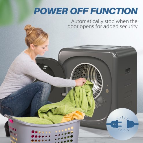 HOMCOM 4kg Vented Tumble Dryer with Deodorize, Smart Mode, 800W Compact Tumble Dryer with Stainless Steel Tub, Front Load, for Flat, Home, RVs, Grey