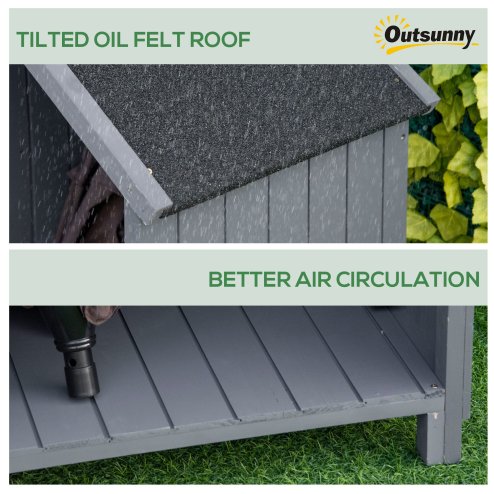 Outsunny Wooden Garden Storage Shed with 3 Shelves, Outdoor Garden Tool Storage Cabinet with Tilt Roof, Firewood Rack Log Carrier, 129 x 51.5 x 180cm, Grey