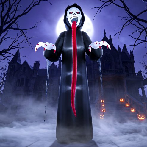 Outsunny 10 FT Halloween Inflatable Skeleton, Scary Halloween Decoration, Inflatable Giant Long Tongue Skeleton Blow Up Decoration with Built-in LED Lights for Yard Garden Indoor Outdoor Decor