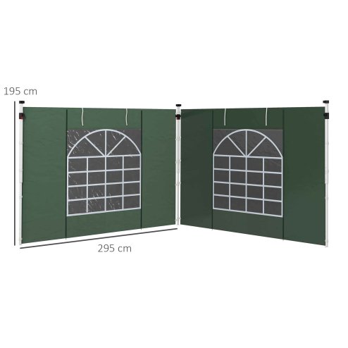Outsunny Gazebo Side Panels with Windows and Doors, for 3x3(m) or 3x6m Pop Up Gazebo, 2 Pack Sides Replacement, Green