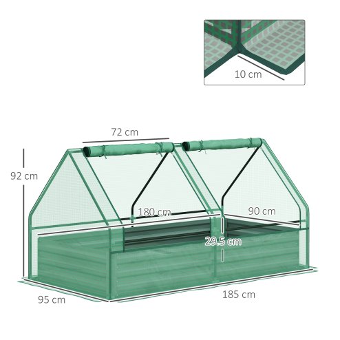 Outsunny Raised Garden Bed with Mini Greenhouse, Outdoor Metal Planter Box with Cover, for Herbs and Vegetables, Use for Patio, Garden, Balcony, Green and Dark Grey