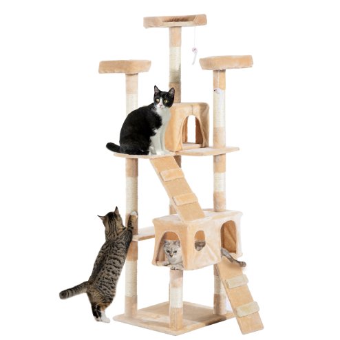 PawHut Cat Tree for Indoor Cats, 173 cm Cat Tower Scratching Post, Tall Climbing Tower, Activity Centre House, Cream