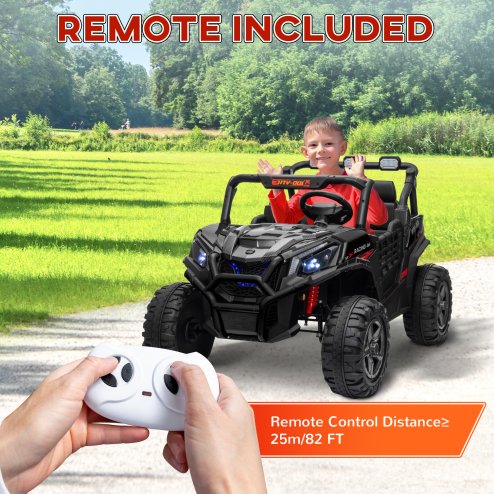 AIYAPLAY Kids Electric Ride on Car 2-Seater, 24V Truck UTV with Remote Control, Suspension System, LED Lights, Horn, Music, for 3-8 Years, Black