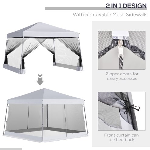 Outsunny Outdoor Garden Pop-up Gazebo Canopy Tent Sun Shade Event Shelter Folding with Adjustable Height, Mesh Screen Side Walls 3.5 M 3.5 M Base / 3 M 3 M Top, White