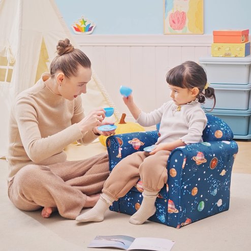 HOMCOM Children's Armchairs Toddler Chair Kids Mini Sofa Planet-themed w/ Non-slip Feet, for Bedroom, Blue