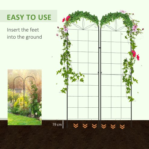 Outsunny Set of 2 Garden Trellis, Metal Trellis for Climbing Plants Support Frames, 50 x 180cm, Grid Design
