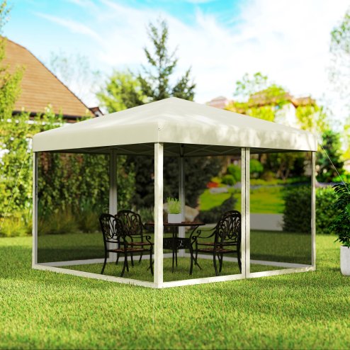 Outsunny 3 x 3(m) Pop Up Gazebo with 4 Mesh Sides and Carry Bag, Height Adjustable Party Canopy Tent, Portable Garden Outdoor
