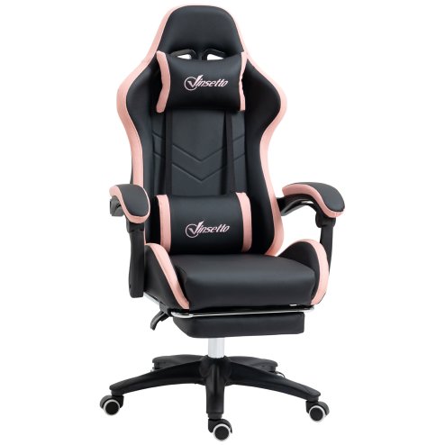 Vinsetto Computer Gaming Chair, PU Leather Desk Chair with Footrest, Swivel Task Chair with 135° Reclining Back and Lumbar Support, PC Chair for Adults, Black and Pink Image
