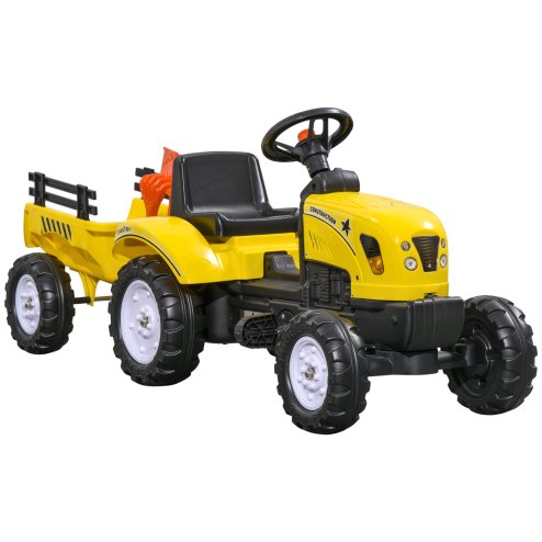 HOMCOM Pedal Go Kart, Kids Ride on Tractor with Back Trailer, Shovel & Rake, Horn, Four Wheels Tractor Toy for Child Toddler Image