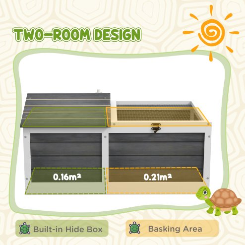 PawHut Wooden Tortoise House, Tortoise Table with Hide Shelter Run, Openable Top, Tray, Dark Grey