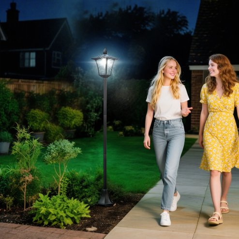 Outsunny Outdoor Garden Solar Post Lamp Sensor Dimmable LED Lantern Bollard Pathway 1.6M Tall - Black Image