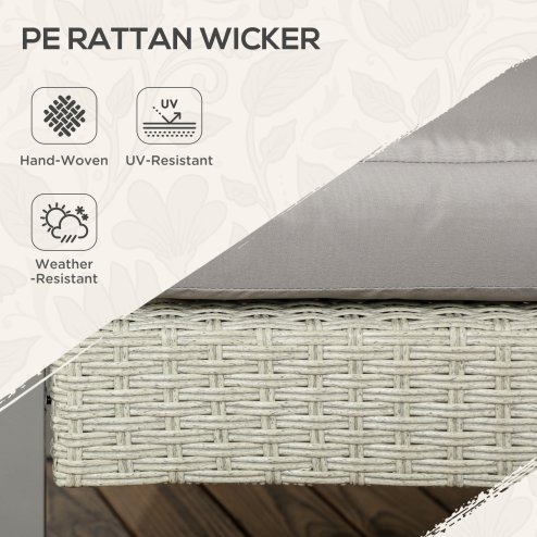 Outsunny 6 Pieces PE Rattan Garden Furniture Set with Sofa, Armchairs, Stool, Patio Sofa Set with Metal Coffee Table, Cushions, for Poolside, Light Grey