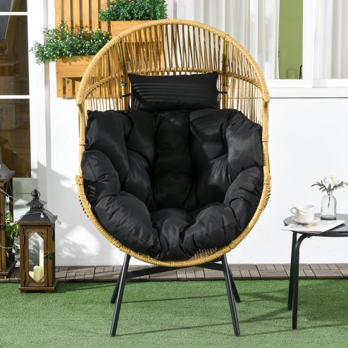 Outsunny Garden Egg Chair with 14cm Thick Seat Cushion, PE Rattan Leisure Chair with Comfortable Headrest, Adjustable Feet, Steel Frame, Sand