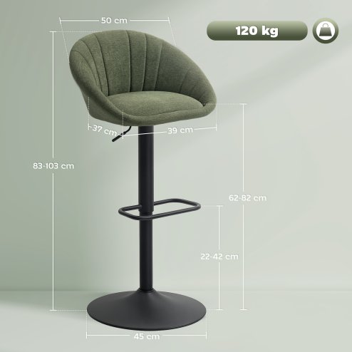 HOMCOM Bar Stools Set of 2, Swivel Barstools, Height Adjustable Breakfast Bar Chairs with Backrest and Footrest for Kitchen Island Counter, Dining Room, Dark Green