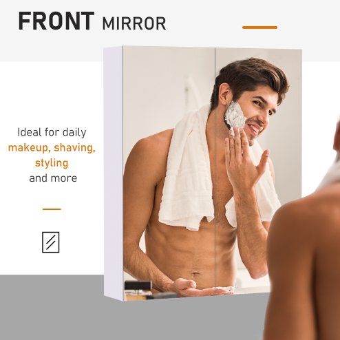 HOMCOM Mirror Cabinet, Wall Mount Bathroom Storage Cabinet with Adjustable Shelf, Double Door Cupboard, 60 x 15 x 75 cm