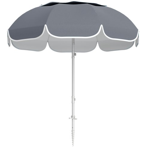 Outsunny 2m Beach Umbrella Portable with Sand Anchor, Adjustable Height & Tilt Beach Parasol with Carry Bag, UPF50+ UV Protection Sunshade Shelter, Grey