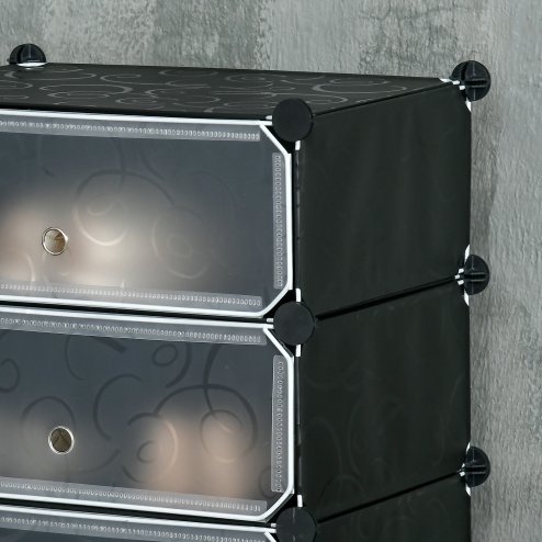 HOMCOM 6-Tier Shoe Rack Organiser, Stackable Storage Boxes with Doors, Shoe Storage Cabinet for Living Room, Entryway, Hallway, Black