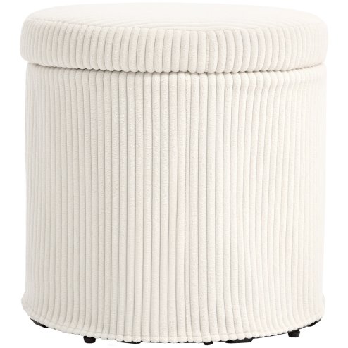 HOMCOM 40cm Round Storage Ottoman, Corduroy Footstool with Removable Lid and Legs, Vanity Stool for Living Room, Bedroom