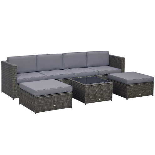 Outsunny 7Pc Rattan Garden Furniture Wicker Sofa & Coffee Table Set Patio Furniture Outdoor with Cushions Grey