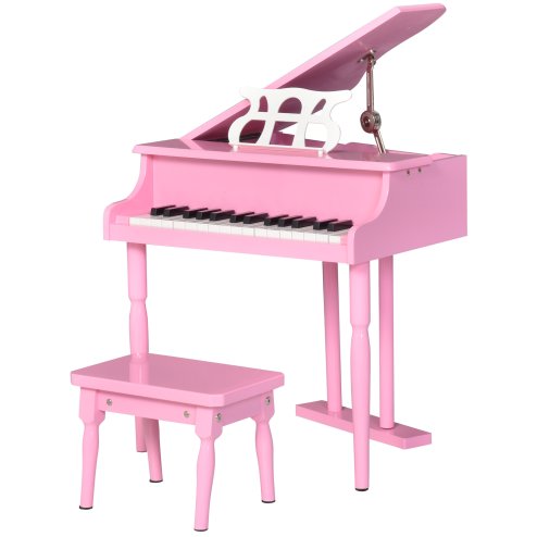 HOMCOM 30 Keys Kids Keyboard Piano Mini Piano Set Grand Piano with Music Stand and Bench Pink