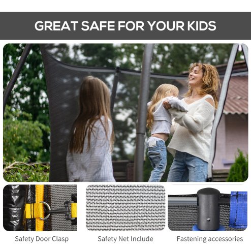 HOMCOM 8ft Trampoline Net Replacement Safety Net Enclosure Net Spare w/ 6 Poles