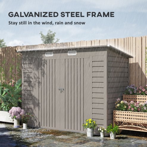 Outsunny 8 x 4FT Garden Shed, Galvanised Metal Shed, Easy to Assemble, Outdoor Tool Storage Shed with Pent Roof, Lockable Door and 2 Vents, Light Grey