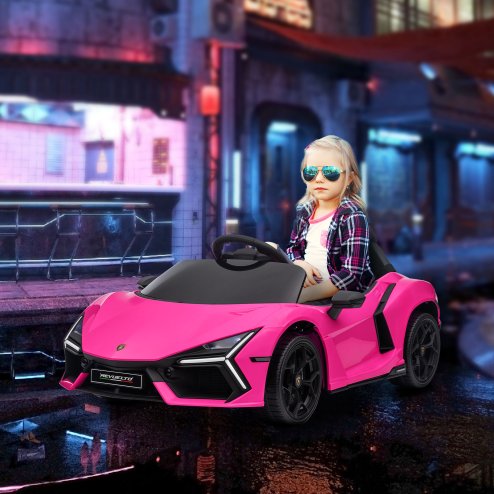AIYAPLAY Lamborghini Revuelto Licensed Electric Car for Kids with Butterfly Doors, 12V Kids Electric Ride On with Suspension, Remote Control, LED Lights, Horn, USB, MP3 for 3-5 Years, Pink