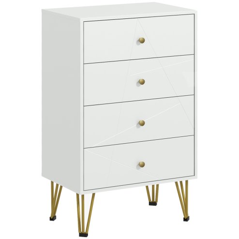 HOMCOM Bedroom Chest of Drawers, Tallboy 4-Drawer Dresser, Modern Storage Drawer Unit with Hairpin Legs, White