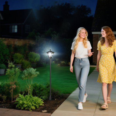 Outsunny Outdoor Garden Solar Post Lamp Photosensitive LED Lantern Bollard Pathway 1.2M Tall - Black Image