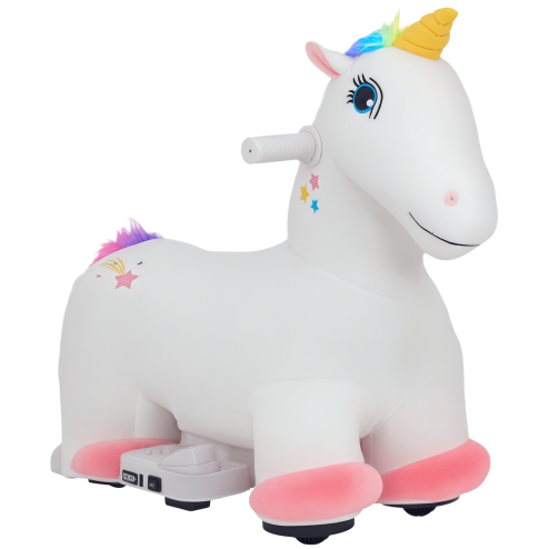AIYAPLAY 6V Electric Ride on Unicorn, Battery Powered Kids Ride on Animal Toy with Music, Forward Control, for Ages 18-36 Months, White